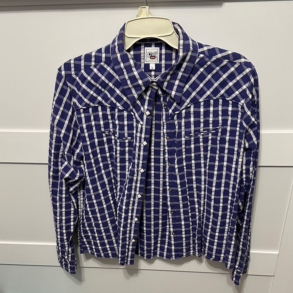 Cruel Girl Navy and White Checkered Blouse